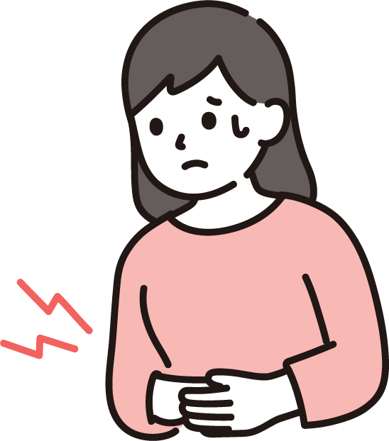 お腹の痛みを訴える女性のイラスト